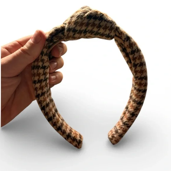 LIKE NEW J. Crew Stylish Brown Wool Houndstooth Knotted Headband - Picture 2 of 7